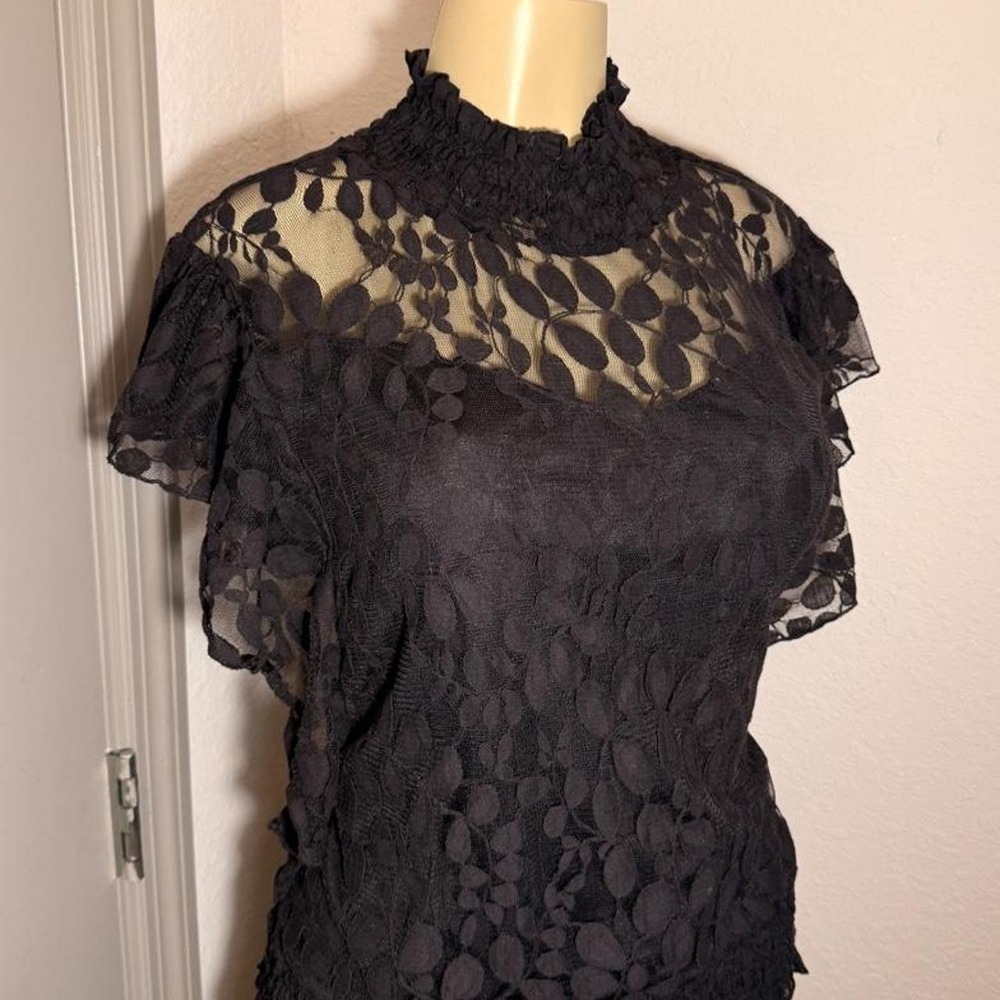 Adiva black mesh leaf pattern blouse